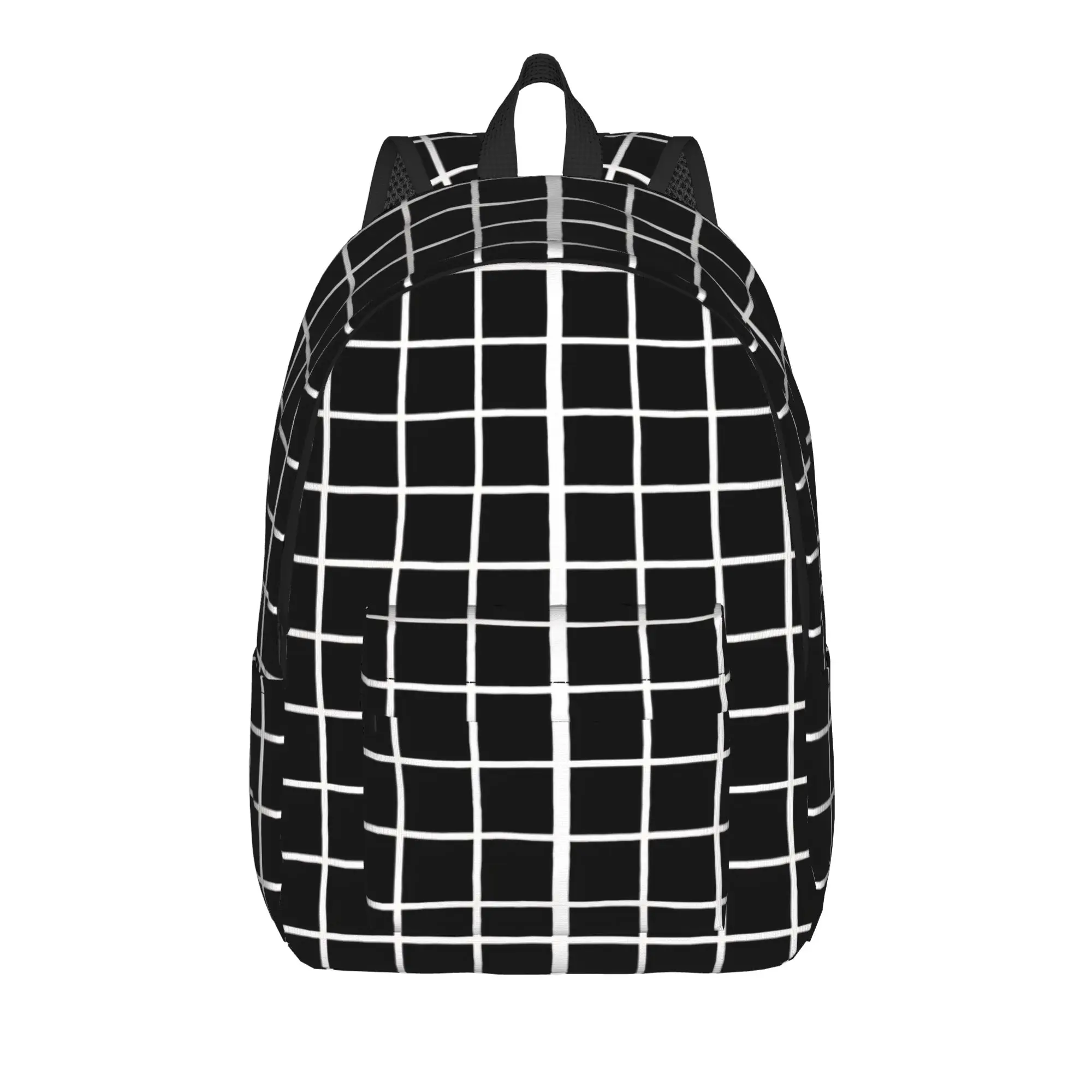 Bold Black Square Line Grid Backpack  Sport Backpacks Unisex High Quality Print School Bags Cool Rucksack