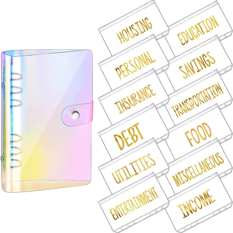 Pvc Notebook Cover Planner Budget Binder Organizer 6 Ronde Ring Beschermer Binder Rits Map Voor Bill Planner (Regenboog)