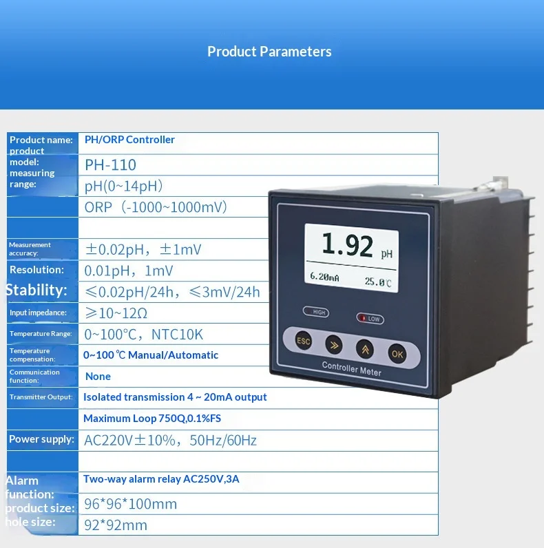 PH-110 Industrial pH ORP Meter Controller 4‑20mA RS485 Online pH Sensor Wastewat