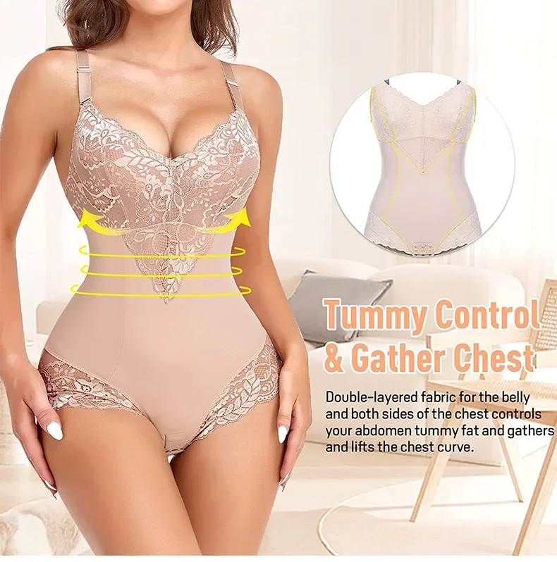 

Plus size women's European and American onesie women's lace push-up underwear corset belly lift hip shapewear