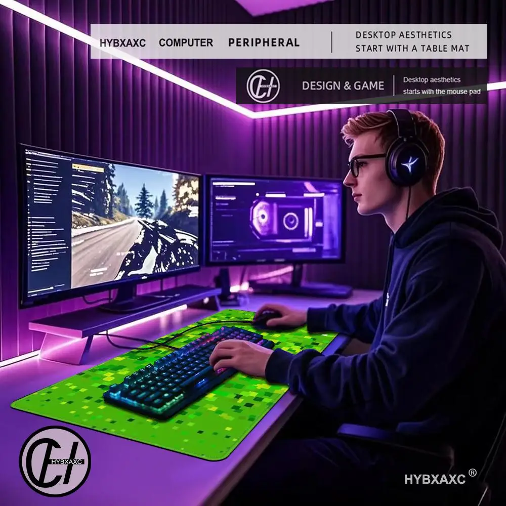 HD Green Pixel Squares Mouse Pad Large Rubber Anti-slip Desk Accessories Mousepad Offices and Gamer
