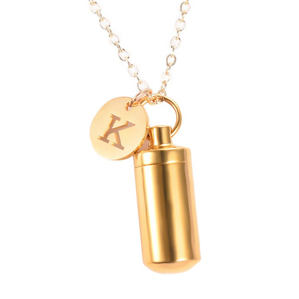 Stainless Steel Cylinder with Letter Charm Cremation Necklace for Ashes Holder Bottle Urn Jewelry Memorial Pendant Keepsake