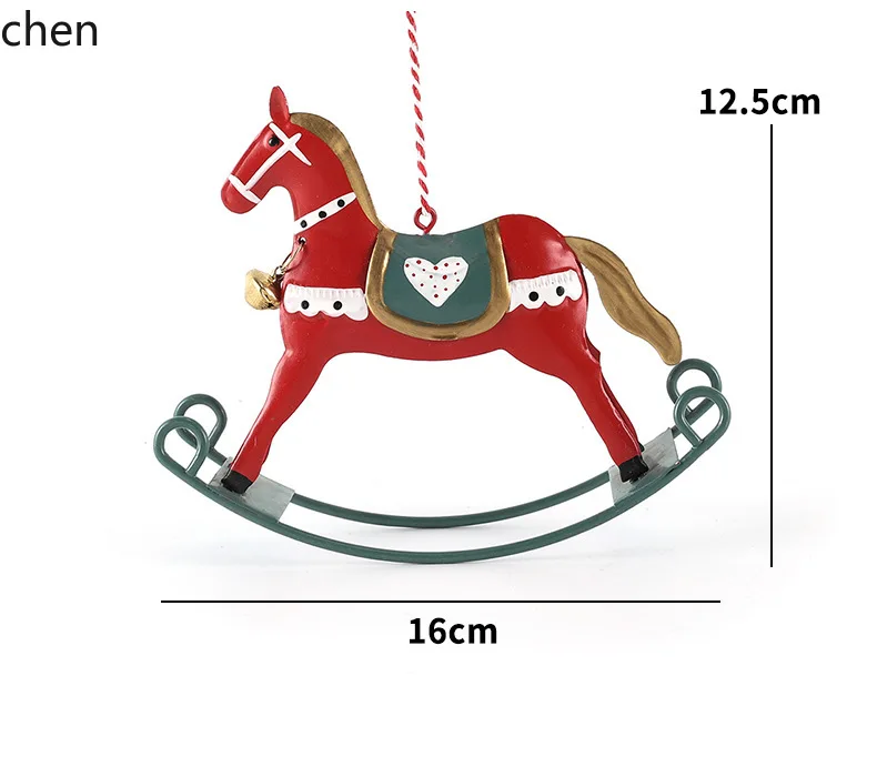 HT Style Iron Rocking Horse Christmas Creative Home Desktop Decoration Ornament Craft Hanging Decoration