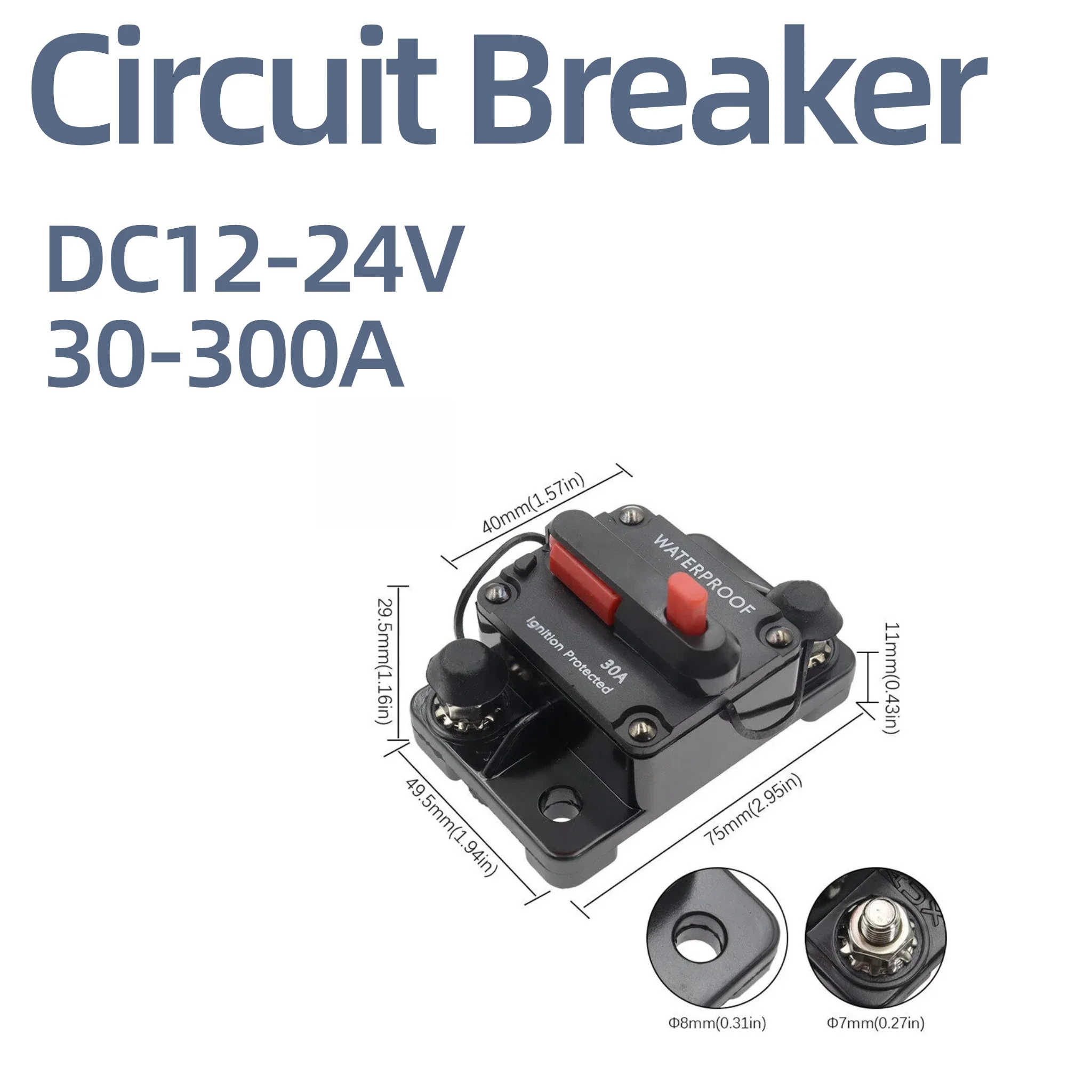 DC 12V‑24V Auto Reset Circuit Breaker 30A‑300A Waterproof Manual Reset Fuse Switch for Boat RV Car Audio