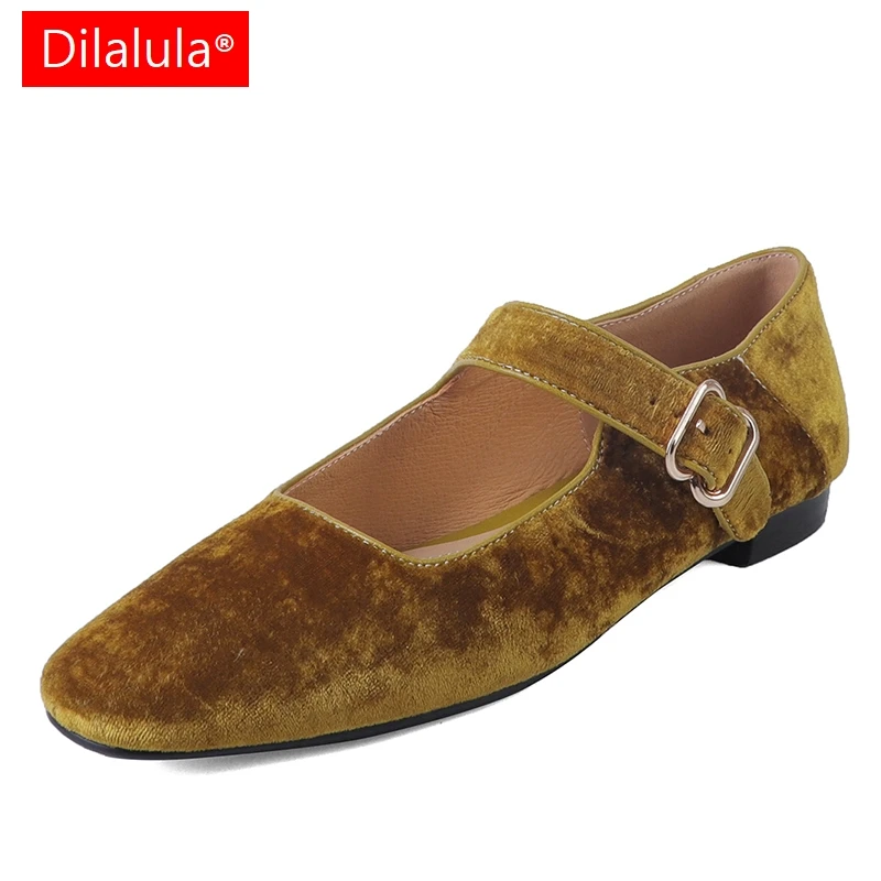 Dilalula Classic Genuine Leather Mary Janes Shoes Women Square Toe Buckle Strap Low Heels Casual Pumps Young Ladies Flats 2025