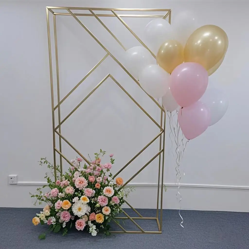 

2M Golden Geometric Metal Wedding Arch - Luxury Sturdy Frame - Versatile Party Backdrop for Reception Area, Ceremony, Birthday