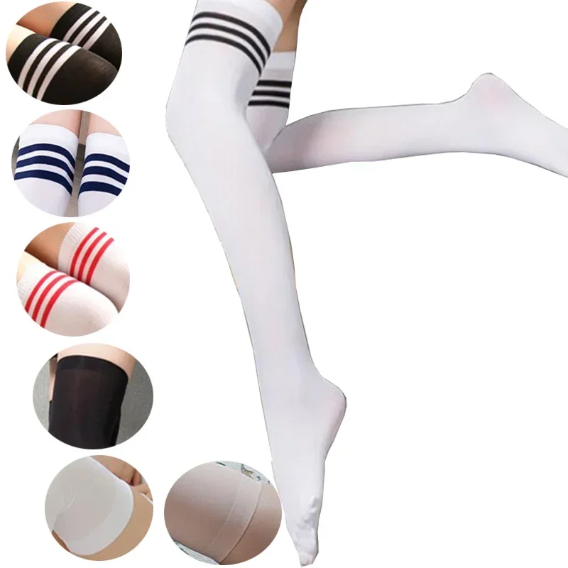 Lolita Rainbow Knee Cotton Socks JK Girls Thigh Striped Stockings Long Striped Socks Sexy Students Over Knee High Socks Medias