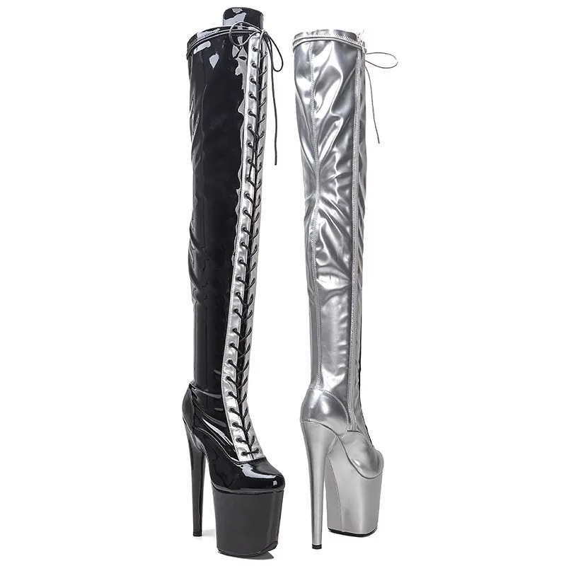 New Fashion Women 20CM/8inches PU Upper Plating Platform Sexy High Heels Thigh High Boots Pole Dance Shoes 378