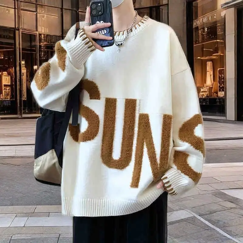 

Thiened вязаный свитер с буквенным узором для мальчиков-подростков, осень-зима, теплый повседневный свитер из полиэфирного волокна с высоким воротником и капюшоном