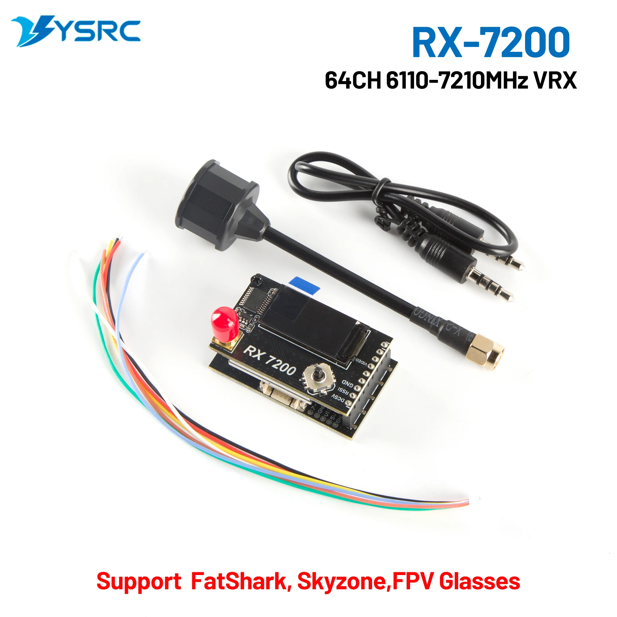 

7.2G VRX Long Range 64-Channel Video Receiver 6110-7210MHz RX7200 DC 7-36V PAL/NTSC Support FatShark/ Skyzone FPV Goggles Drones
