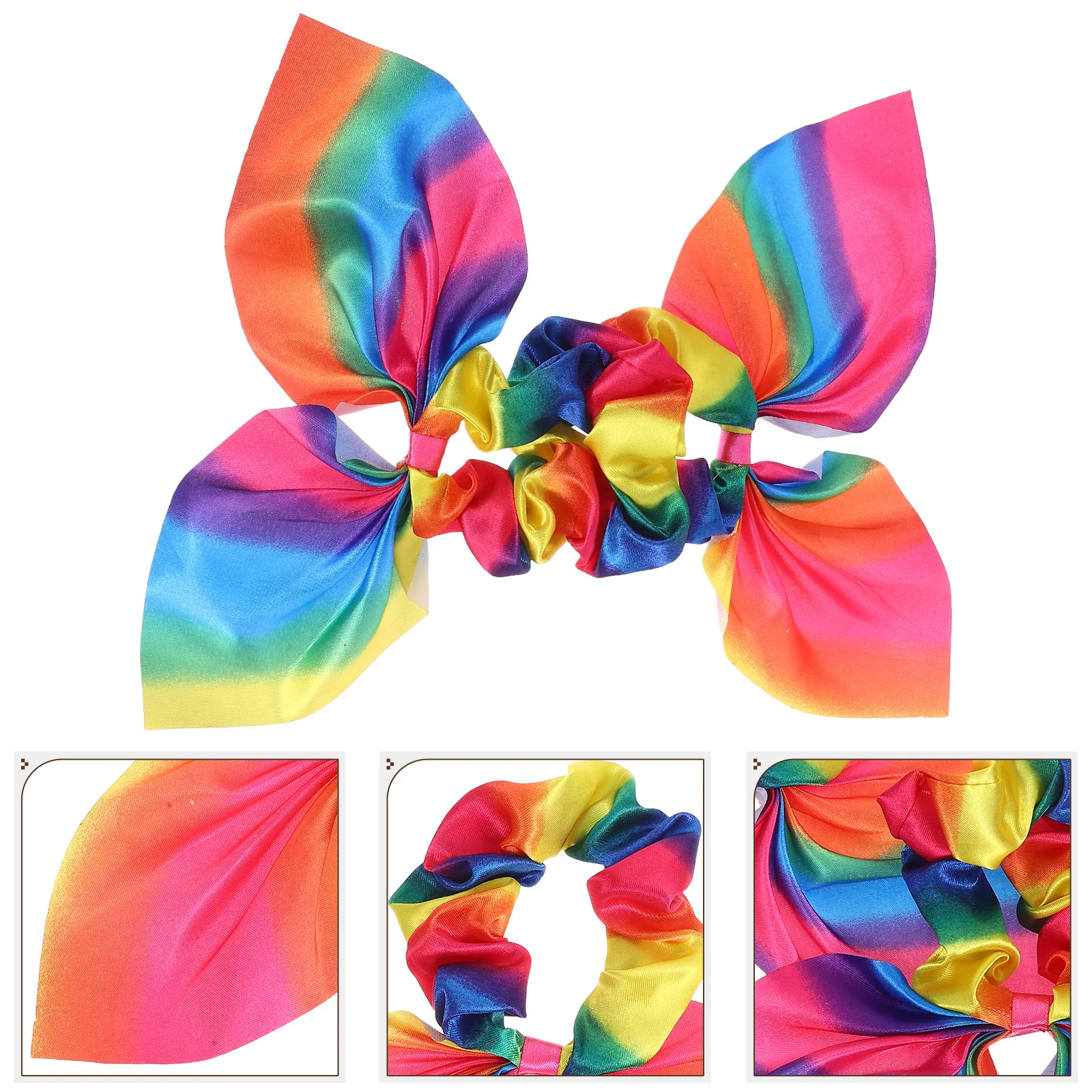 

2Pcs Rabbit Ear Hair Rope Rainbow Elastic Ponytail Holder Chic Tassel Hair Accessory for Women Daily Wear Gift