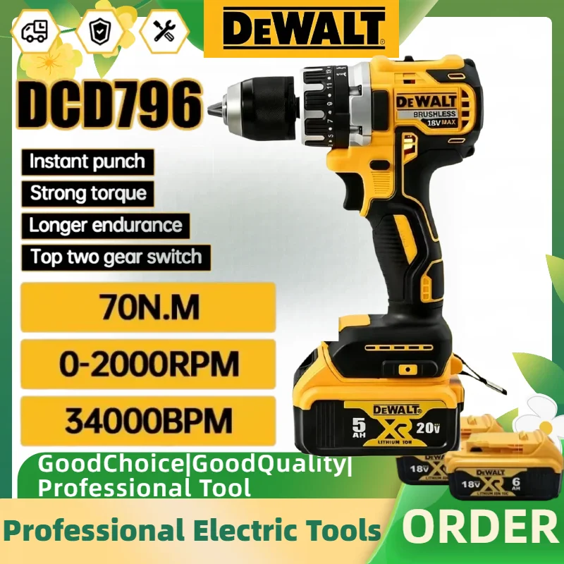 Taladro de Impacto Inalámbrico Dewalt DCD796 de Alto Torque y Alto Rendimiento, Herramientas Eléctricas Portátiles