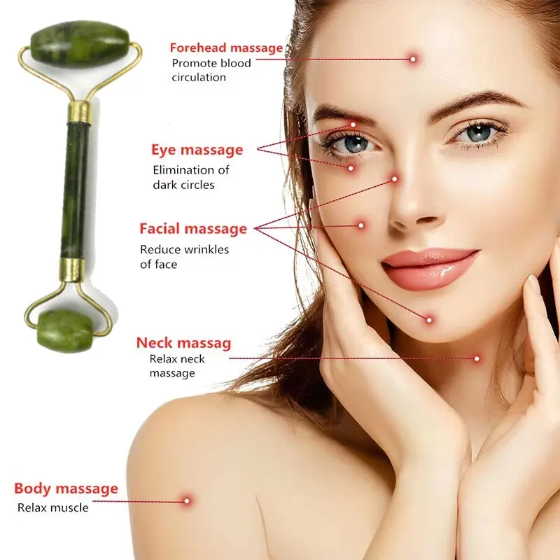 Rueda de Jade para el cuidado de la piel, piedra de cuarzo Natural, juego de rodillos de Jade para el rostro, herramienta refrescante para masaje de belleza Facial con caja