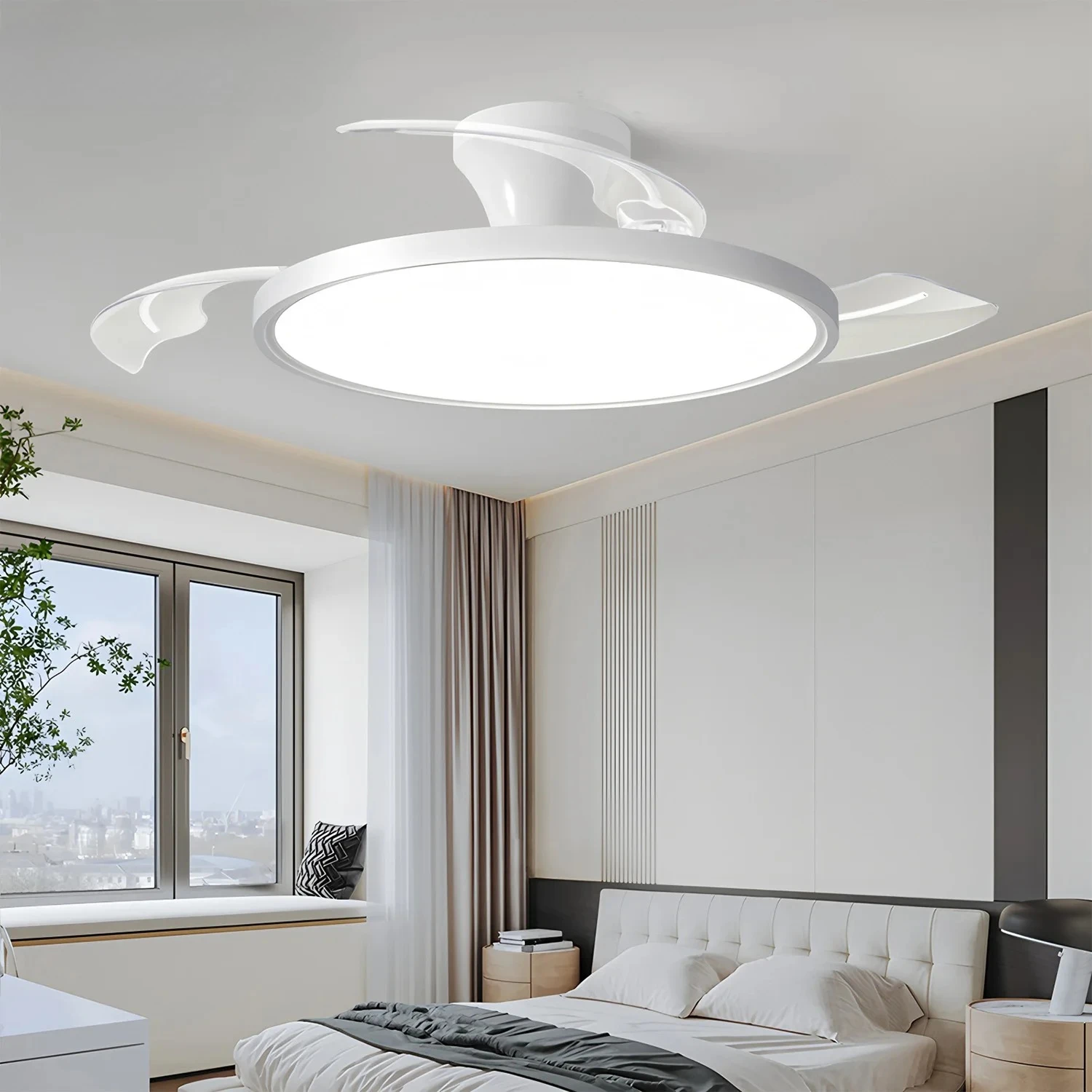 New Eye Protection Bedroom White Fan Light Modern Simple Living Room Dining Room Indoor Remote Control Silent Fan Pendant Light
