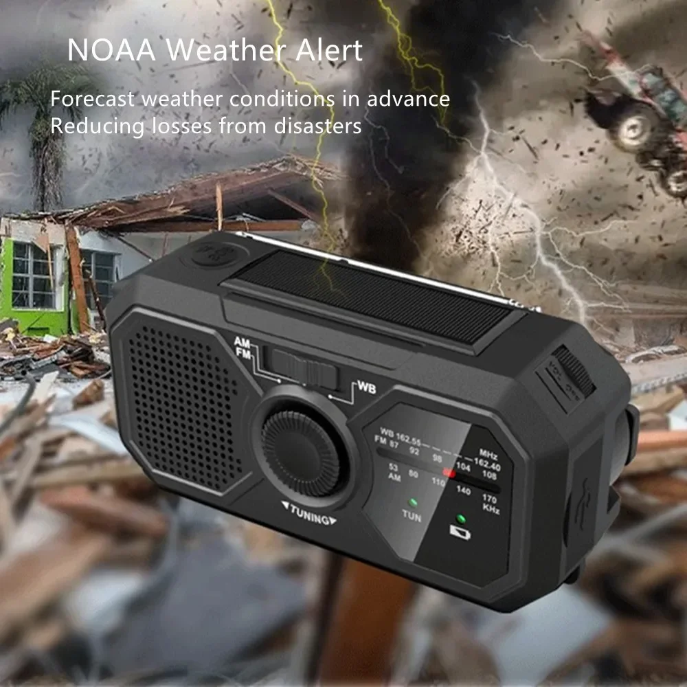 المحمولة AM/FM/WB الفرقة راديو الإضاءة مصباح يدوي الطاقة الشمسية كرنك اليد الجيل بنك الطاقة في حالات الطوارئ مشغل MP3 المتكلم SOS