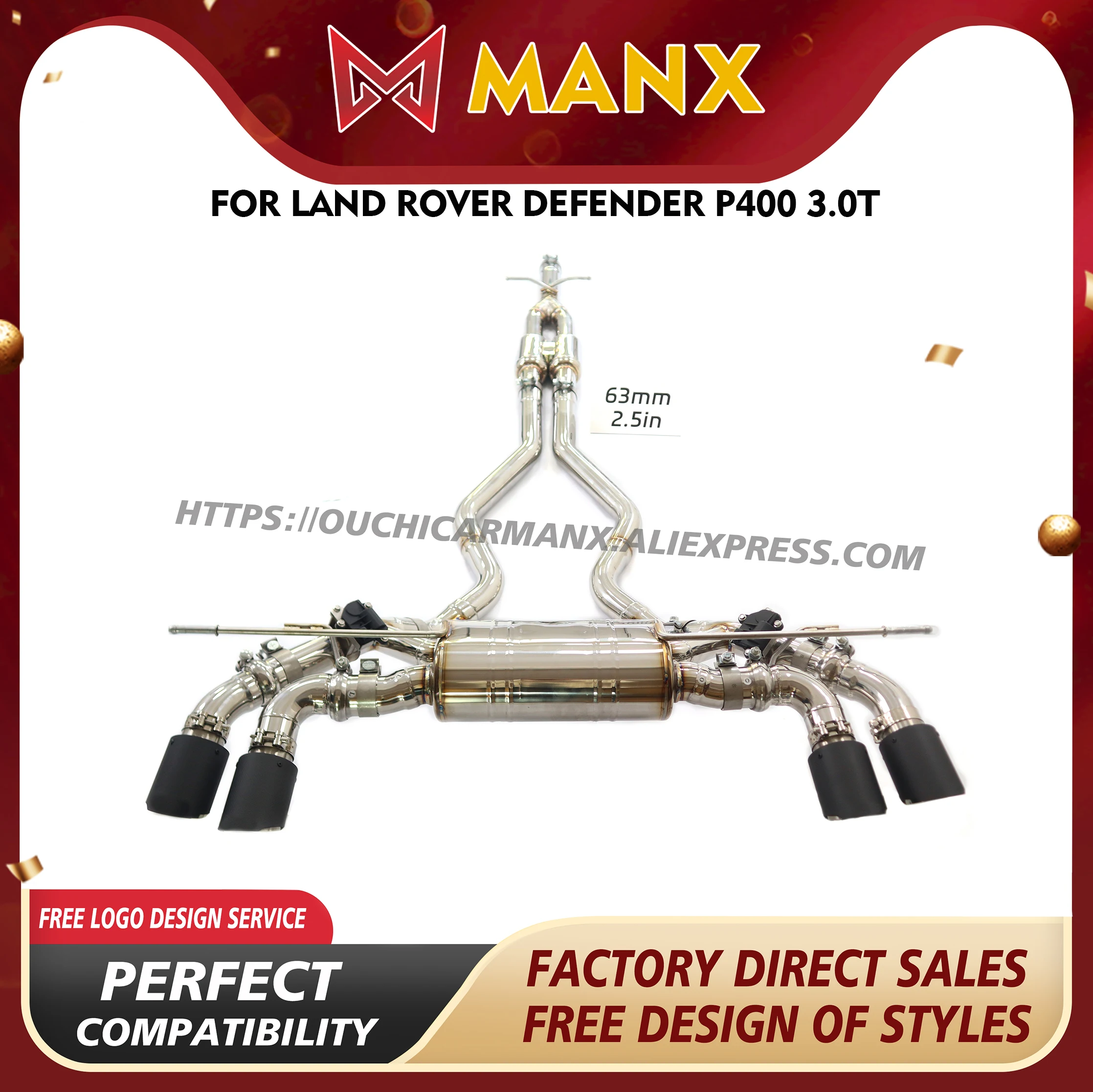 

MANX for Land Rover Defender P400 3.0T Exhaust system Tips Increased power High quality Catback Electronic valve SS304