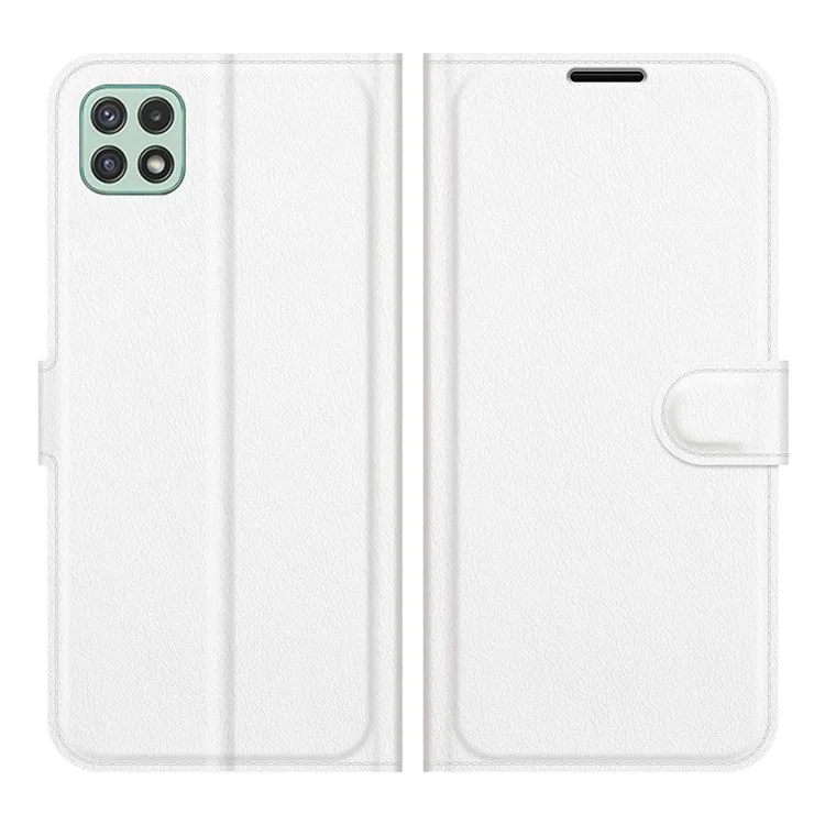 

Folio Flip Litchi Skin Drop-Proof Leather Wallet Design Leather Case Stand Cover for Samsung Galaxy A22 5G (EU Version) - White