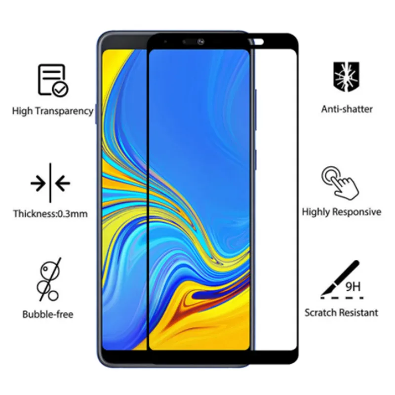 2PCS Tempered Glass for Samsung Galaxy A7 2018 A750 Safety Full Cover Protective Glass for galaxy a9 2018 Screen Protector Film