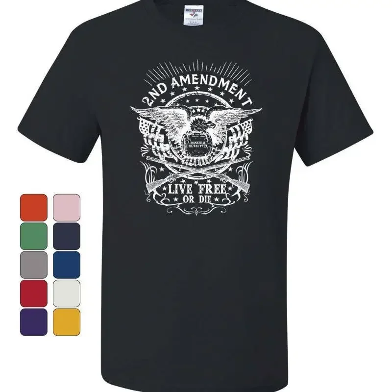 Camiseta de la Segunda Enmienda, Camiseta con la frase Live Free or Die, 2A, Derechos al porte de armas, Libertad, Estados Unidos