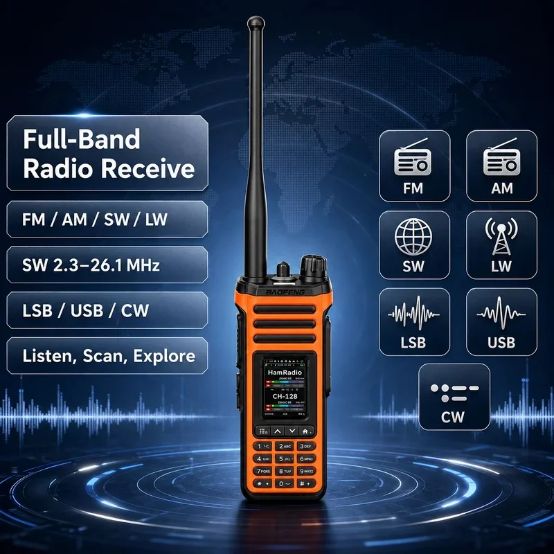 BAOFENG UV-36 PRO Ham Radio 1000CH Bluetooth Shortwave Receiver 2.0'' TFT Dual Band Air Band NOAA Walkie Talkie Type-C