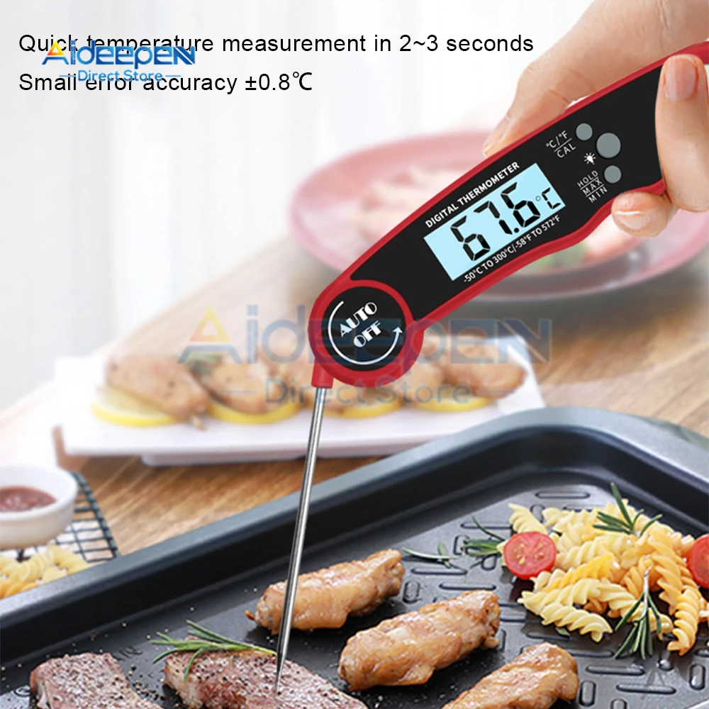 Instant Read Meat Thermometer Best Waterproof Ultra Fast Digital Food Water Milk Thermometer for Outdoor Cooking BBQ and Kitchen