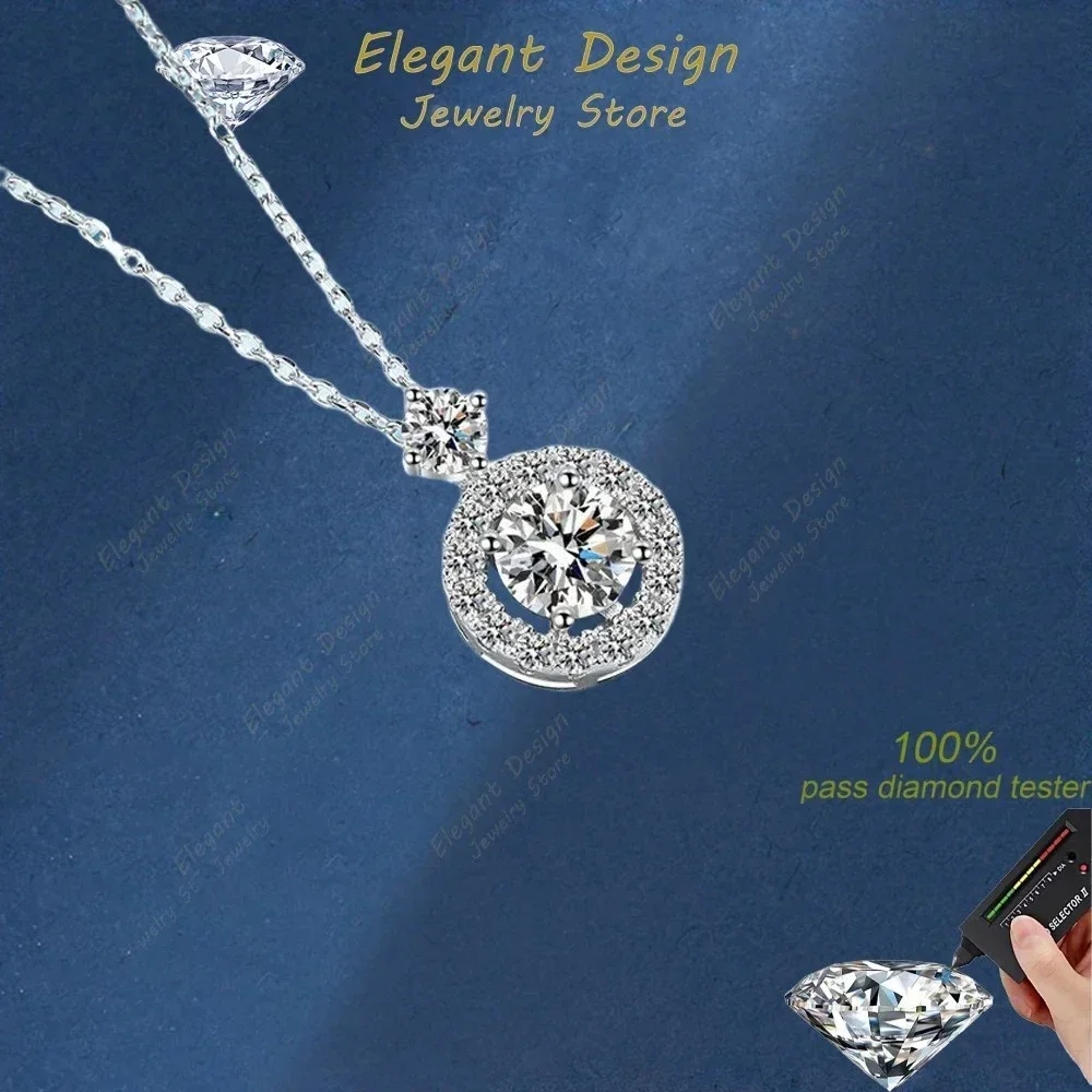 Elegant-Design PT950 Platinum Necklaces 1.3CT Moissanite Round Pendant Diamond Daughter Birthday Gift Fine Jewelry for Her