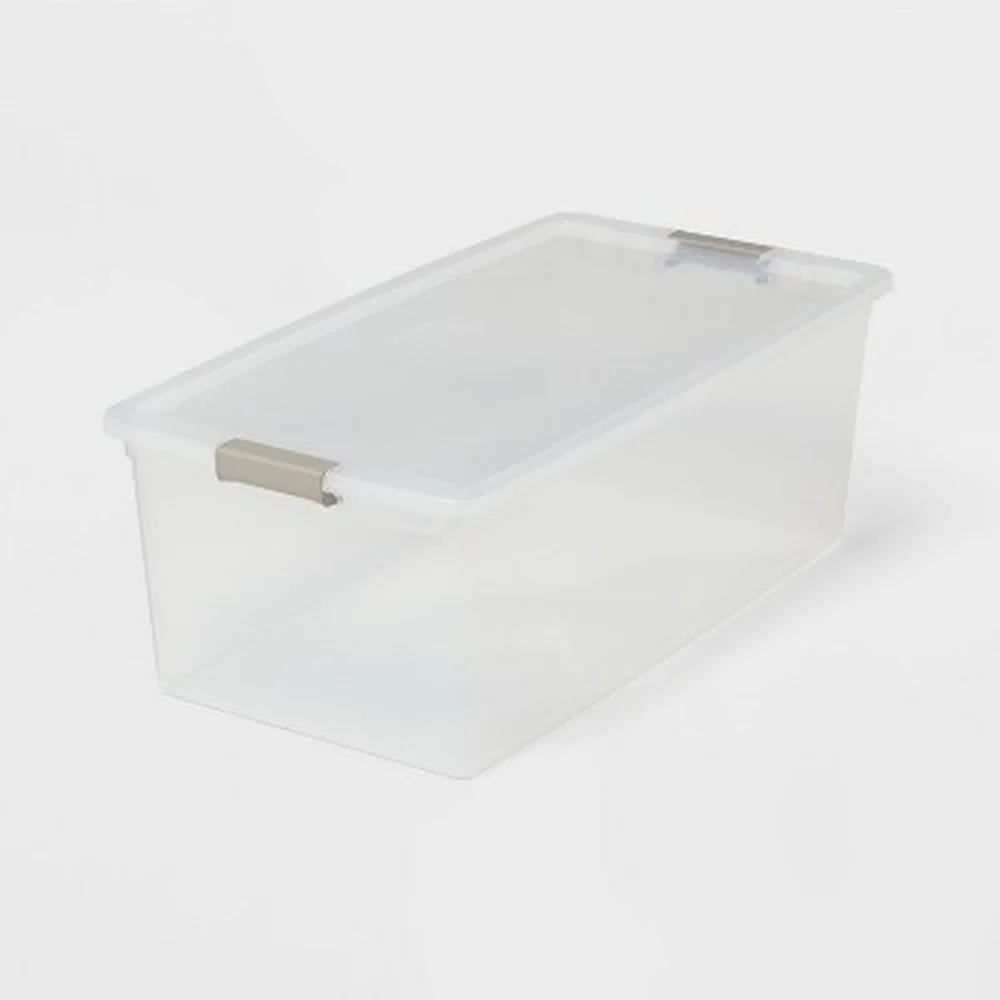 

110qt Clear Storage Box with Latching Lid Stackable Bins Portable Plastic Organizer Home Office Garage Use