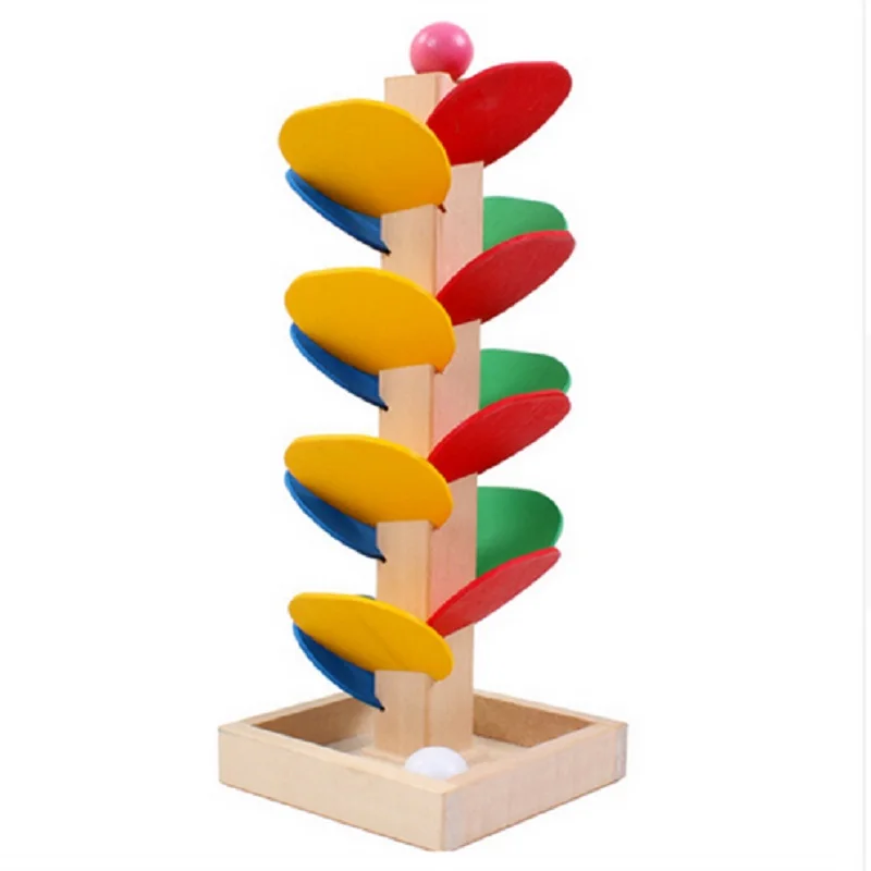 Wooden Tree Marble Ball Run Track Game Montessori Baby Kids Blocks Model Building Wooden Toy Children Educational Toy Xmas Gift