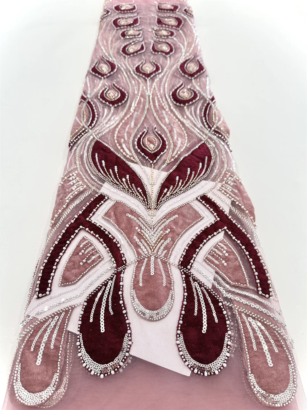 2025 africano francês nigeriano high end tule tecido de renda com contas lantejoulas malha para bordado festa casamento noiva vestido costura