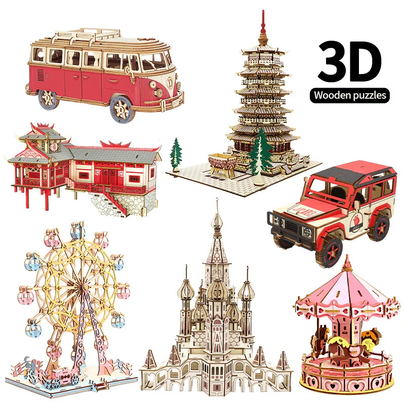 เรือไม้ DIY ประกอบรุ่น 3d ปริศนาสามมิติเด็กคู่มือปริศนาอาคารบล็อกของเล่น