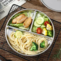 3 Grid Stainless Steel Dinner Plate Serving Tray Snack Dish Food Divided Dishes Lunch Container For School Canteen Kitchen Tools