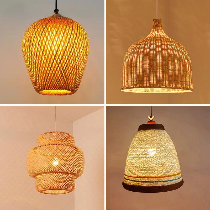 

Classical Bamboo Weaving Chandelier Lamp Handmade Pendant Light Hanging LED Ceiling Fixtures Rattan Woven Home Bedroom Decors