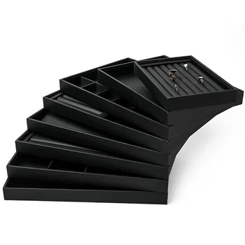 Zwart/wit PU lederen sieraden pallet ketting lade voor opslag ringen armband tentoonstelling sieraden organisator vitrines