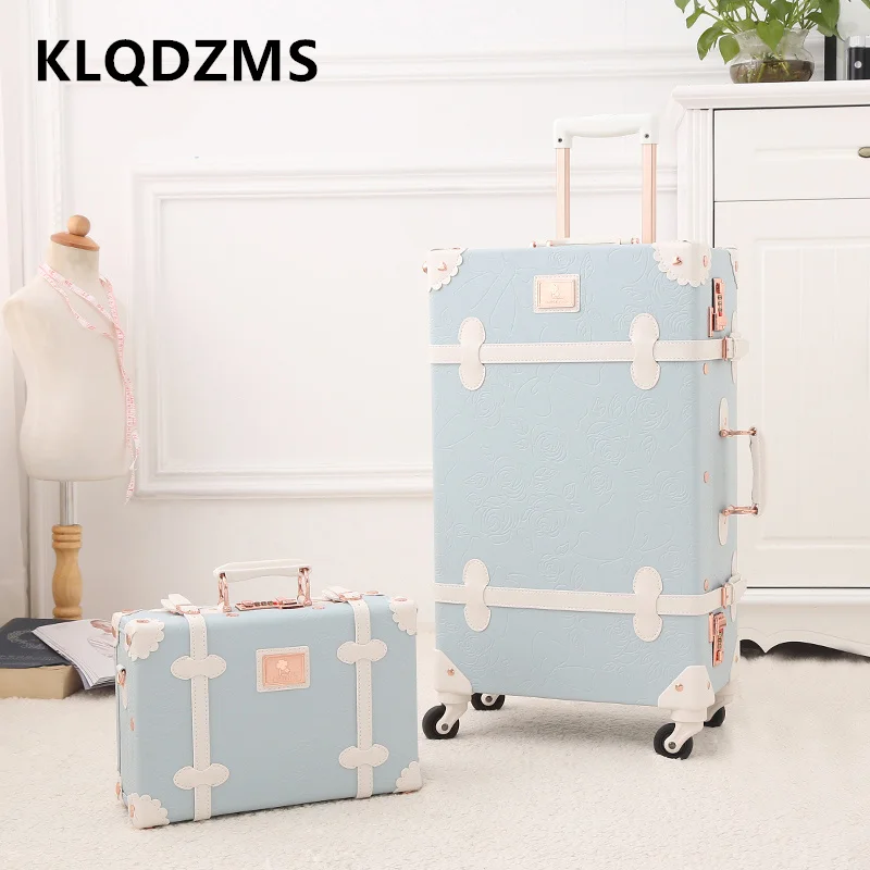 KLQDZMS Cabin Suitcase PU Leather Boarding Box Girls Trolley Set 20