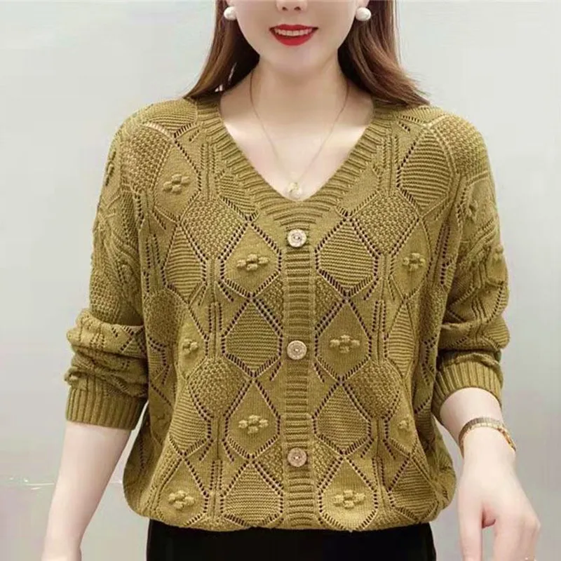 

Loose Sweater Pullover Women Jumper Spring Autumn 2024 New Popular Knitwear Top Female Retro Middle Aged Mother Base Shirt