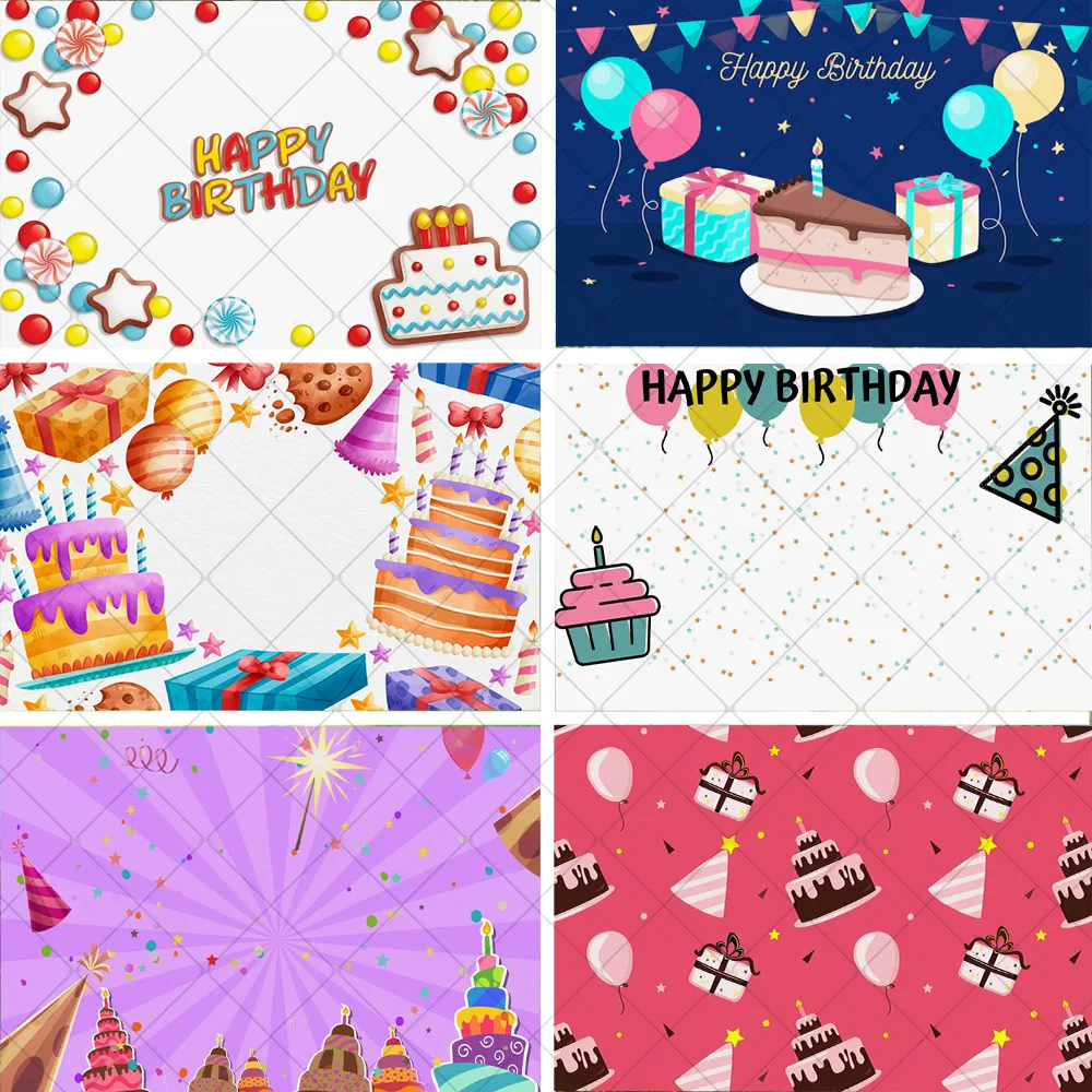 

Colorful Large Happy Birthday Theme Party Decoration Balloons Cakes Photography Background Baby Shower Supplies Backdrop Gifts