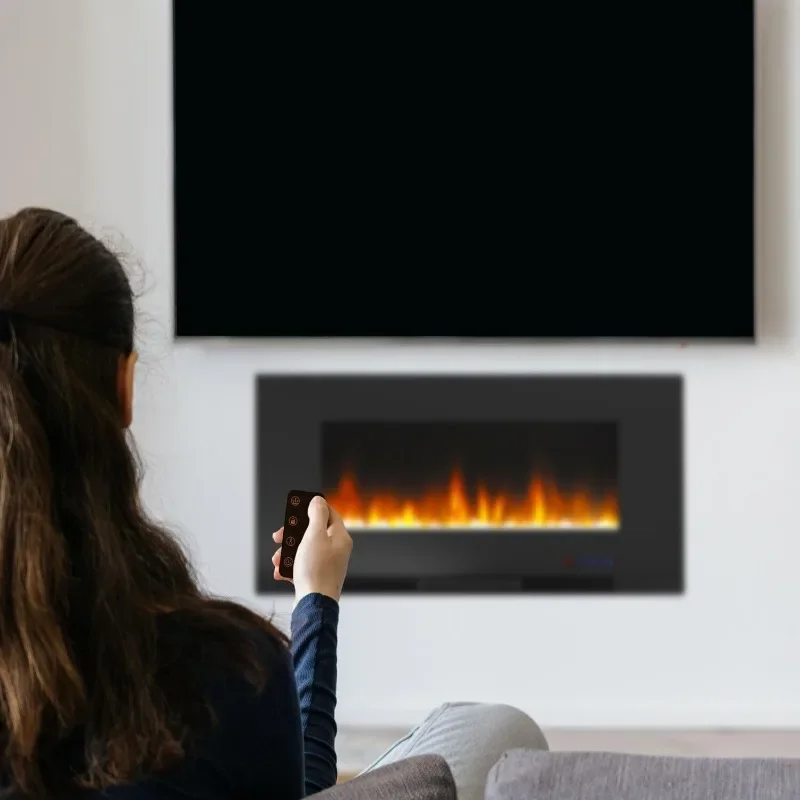 Muur Gemonteerde Elektrische Haard Kachel Met Afstandsbediening, Veelkleurige Vlammen, En Kristal Rock Display Voor Woonkamer, Slaapkamer