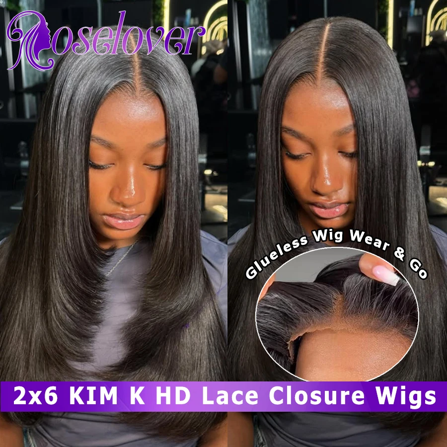 

Layer Cut Wigs 2x6 KIM K HD Lace Closure Wigs Glueless wigs Human Hair HD Lace Wigs Bone Straight 250% Virgin Hair Wig for Women