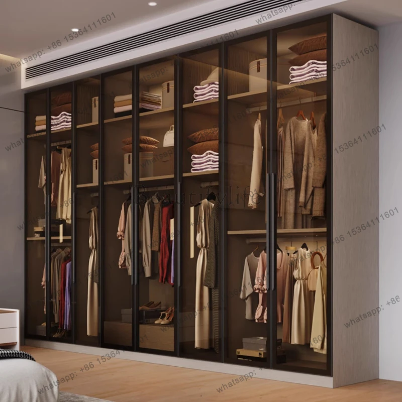 

Glass Doors Wardrobe Shelves Luxury Living Room save Closets Clothing Double Wardrobe Home Multipurpose Cupboard Furniture