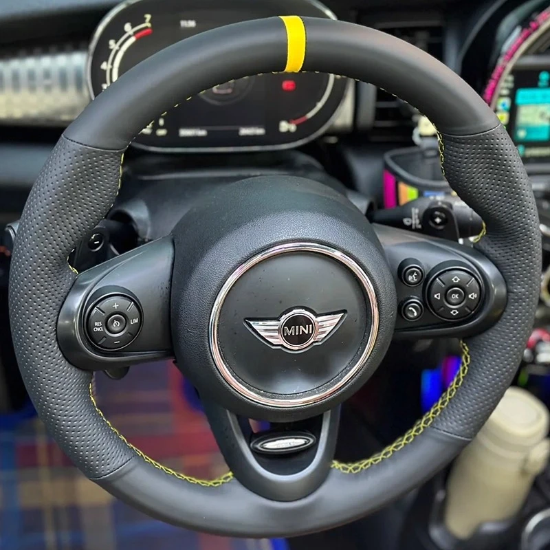 

For MINI JCW F56 Clubman Convertible Countryman 2014-2020 Hand Stitched Genuine Leather car Steering Wheel Cover