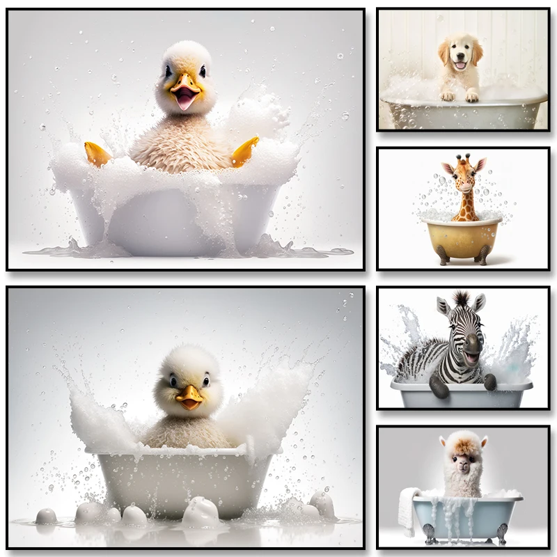 لطيف الكلب في حوض الاستحمام جدار ديكور فني مضحك الحيوان طباعة قماش اللوحة صورة ملصق لغرفة المعيشة ديكور المنزل #1