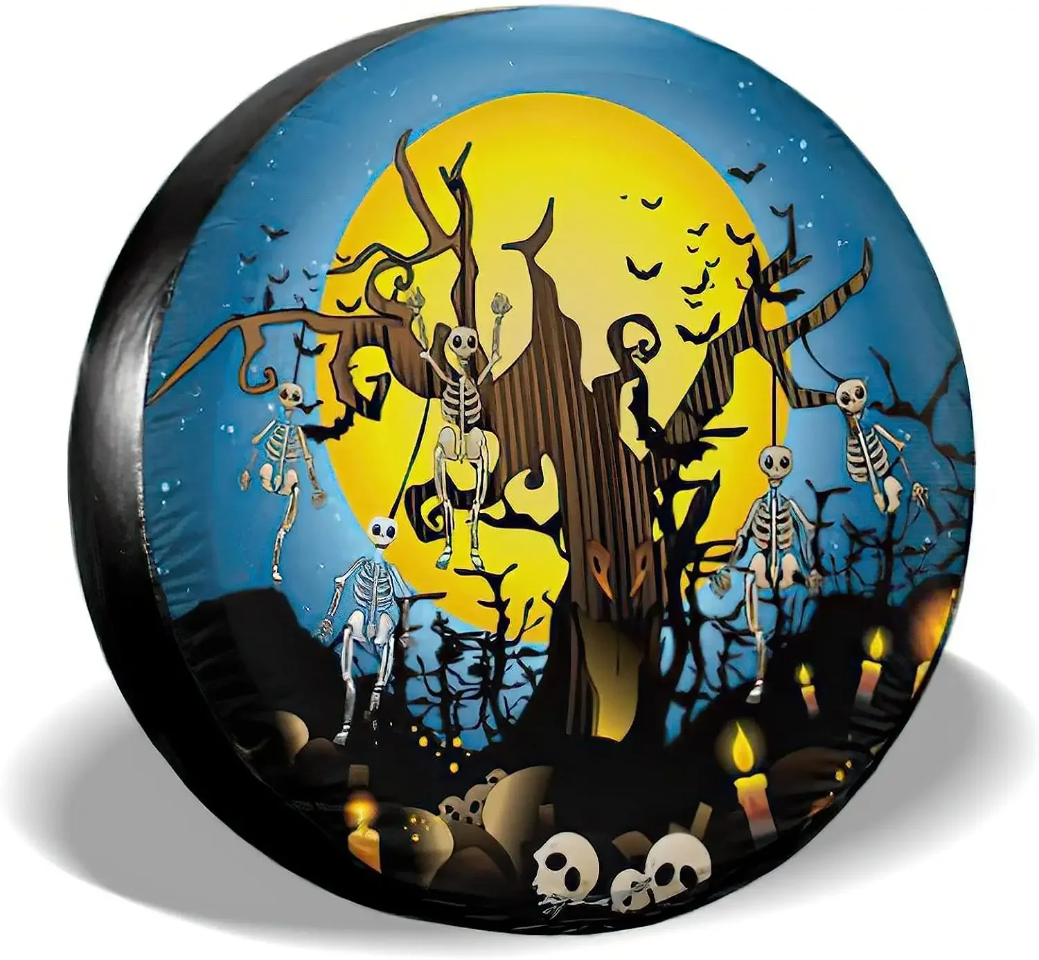 Halloween Skull Tree Candle Bald Tree Spare Tire Cover  Weatherproof Universal Car Tire Covers for Rv SUV Trailer Truck Camper