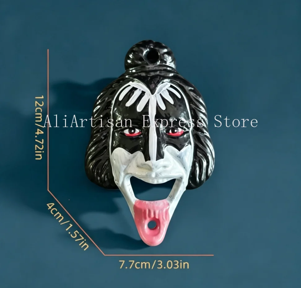 Novelty Wall‑Mounted Beer Bottle Opener Retro Rock Mask Figure Cast Iron Opener Unique Home Bar Man Cave Wall Ornament Gift