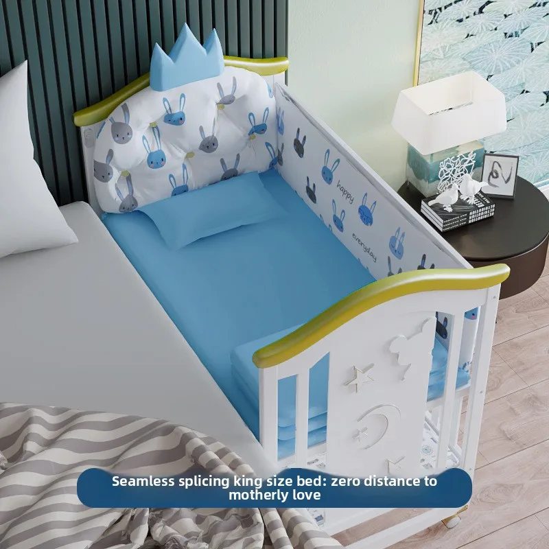 Babyfond Crib Solid Wood European White Multifunctional Baby Bb Movable Newborn Child Crib Splicing Bed