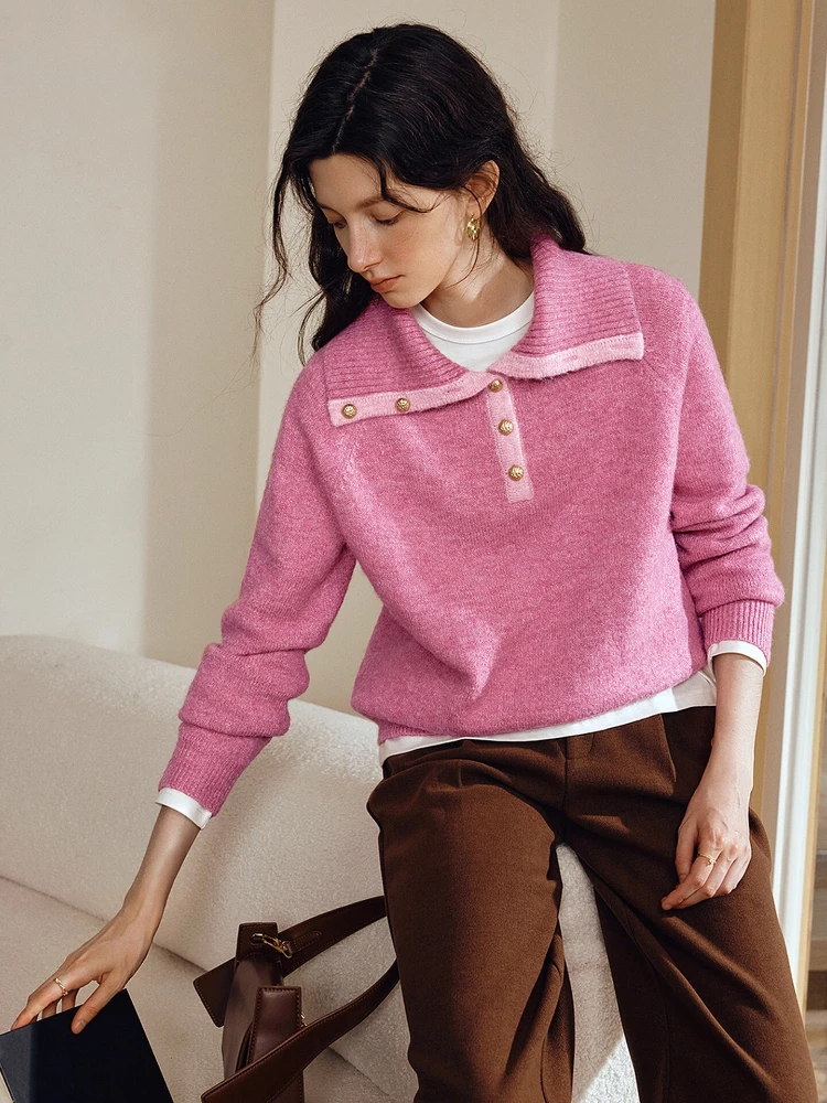 

OLrain Women's Casual Sweaters Autumn 2025 Turn-down Collar Solid Pullovers Fashion Warm Loose Long Sleeve Knitwear O57DZ001868