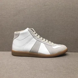 DONNAIN Minimalist White Sneakers High Top Women and Men Luxury Genuine Leather Handmade Unisex Flat Trainers Ankle Booties