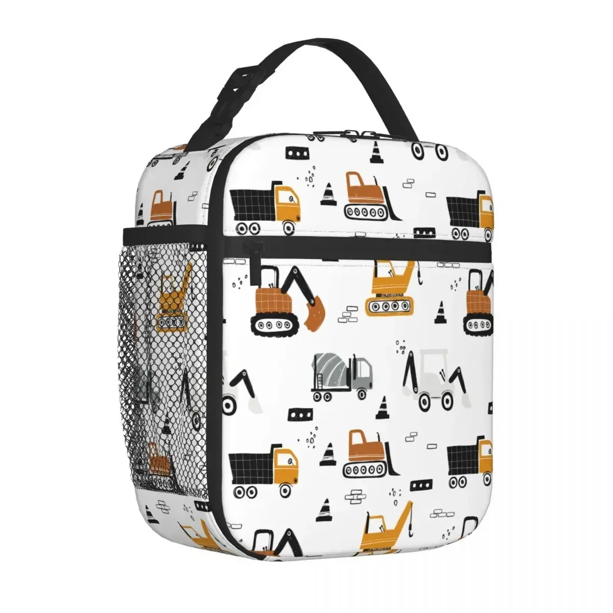 Kids Cartoon Building Equipment Merch Insulated Lunch Tote Bag Boys Construction Cars Transport Lunch Cooler Thermal Bento Box