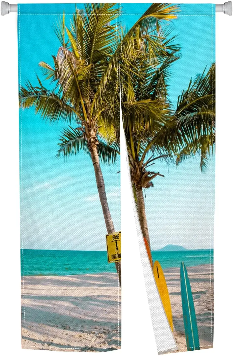 alm Tree Surfboard Beach Pattern Door Curtain Hanging Decorative Curtain for Home Window Door Decoration Summer Tropical Style