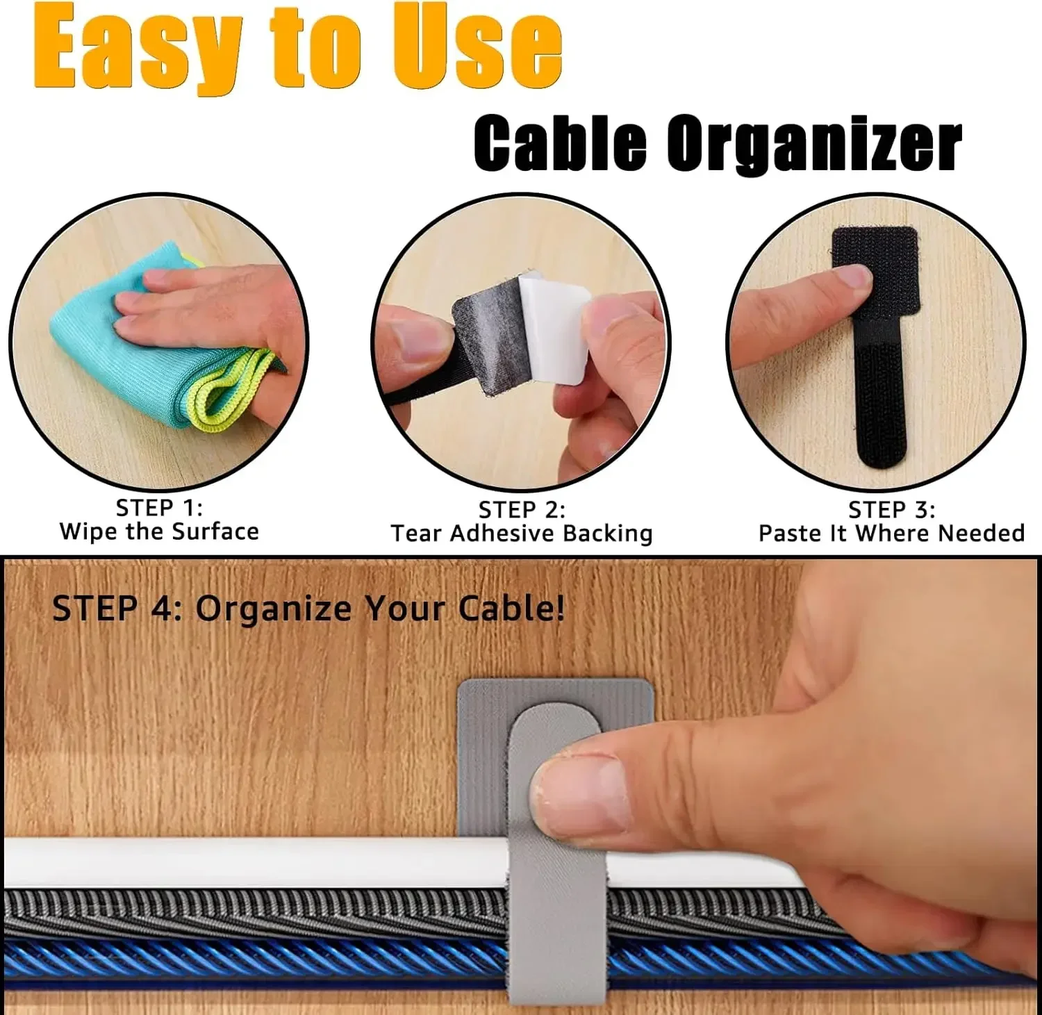 Loop Fasteners Self-Adhesive Nylon Cable Ties for Cable Organization Management Reusable Cable Strap for Home And Office Use