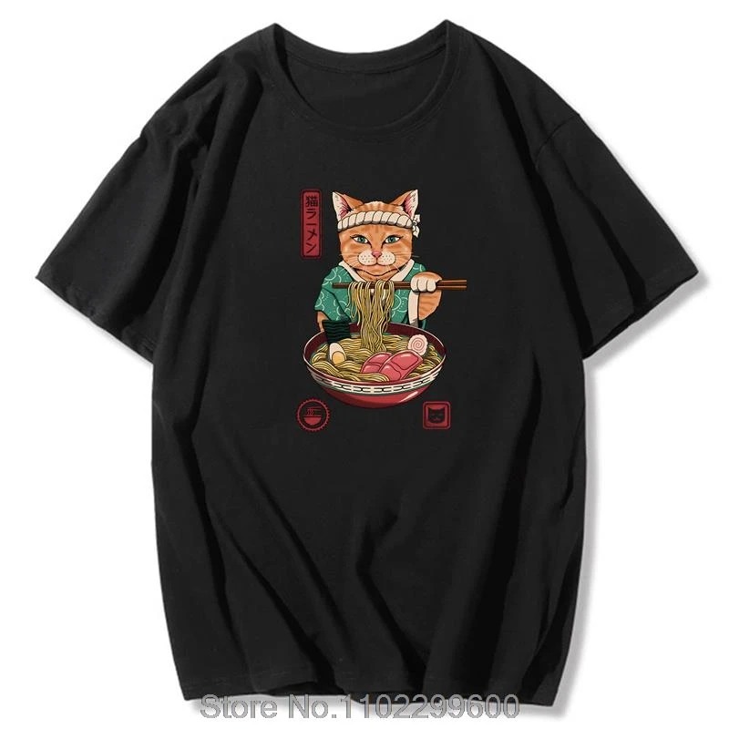 Catana Comics T Shirt Men Japanese Streetwear Vintage Ninja Vintage Print Cat Neko Sushi Summer Oversized Cotton Tees Anime